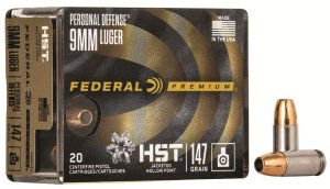 Federal Premium P9HST2S 9mm Luger 147-Grain HST Jacketed Hollow Point Personal Defense Ammo - 20 Rounds