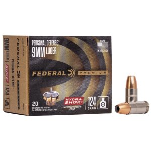 Federal P9HS1 9mm Luger 124 Grain Hydra-Shok JHP 20 Rounds Box
