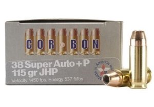 Corbon 38X11520 .38 Super +P 115gr JHP 20-Round Box Brass Case