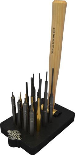 Grace USA GRAR1517BB 17-Piece AR15 Punch & Hammer Set with Bench Block