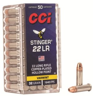 CCI Stinger 22LR 32 Grain Copper Plated Hollow Point Ammo 50 Rounds