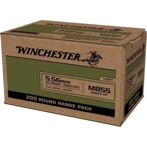 Winchester WM855200 USA M855 Green Tip 5.56x45mm NATO 62 gr 3060 fps Full Metal Jacket (FMJ) 200 Bx/4 Cs