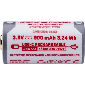 Surefire SFRCR123 RCR123 3.6V Rechargeable USB-C 900mAh Battery
