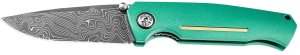Boker 111102DAM 3.22 In Damascus Blade Green Aluminum Handle