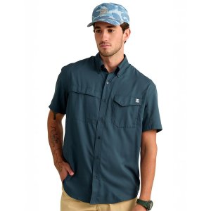 Huk Tide Point Short Sleeve Button Down Shirt Sea Storm M H1500171-408-M