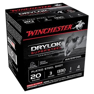 Winchester Drylok Super Steel 20 Gauge 3" #4 Plated 1oz 1330fps