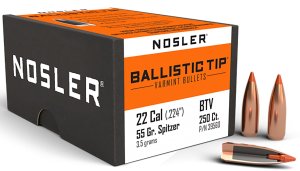 Nosler Ballistic Tip Varmint 39560 22 Cal .224 55 gr Spitzer Point 250 Box