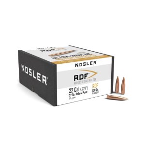 Nosler RDF .22 Caliber 77gr HPBT Rifle Bullets, 100 Count Box, High BC, Wind Drift Resistant