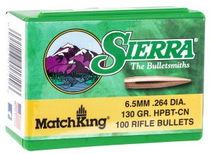 Sierra 1729 MatchKing 6.5 Creedmoor .264 130gr HPBT 100 Per Box
