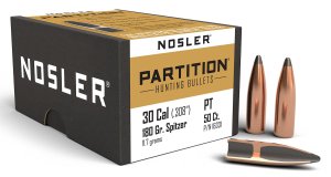 Nosler Partition 16331 30 Caliber .308 180 gr Spitzer 50 Per Box