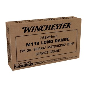 Winchester Ammo SGM118LRW Service Grade M118 Long Range 7.62x51mm NATO 175 gr Sierra MatchKing Hollow Point Boat-Tail 20 Bx/25 Cs