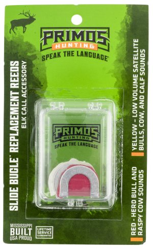 Primos Slide Bugle Elk Call Replacement Reeds PS932MC - Red/Yellow 2 Reeds - Herd Bull, Raspy Cow, Low-Volume Satellite Bulls, Cows, Calves