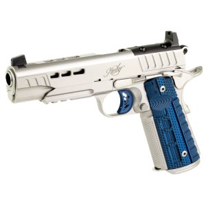 Rapide Ice .45ACP 5" Stainless DLC Threaded Barrel, KimPro II Silver, Black & Blue G10 Grips, White Dot Sights, Picatinny Rail, Blue Aluminum V-Cut Trigger
