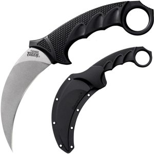 Cold Steel Tiger 4.75" Karambit Knife, Silver AUS 8A Blade, Griv-Ex Handle, Secure-Ex Sheath
