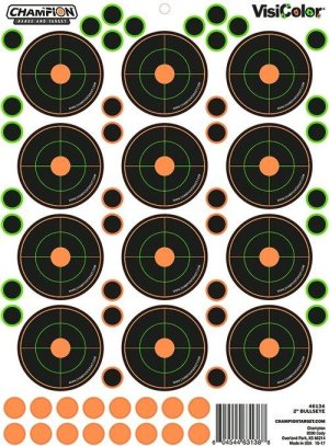 Champion VisiColor 8.5x11.5 Inch Self-Adhesive Orange/Black Bullseye Target, 2-Inch, 5-Pack, Model 46134