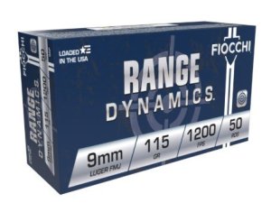 Fiocchi Shooting Dynamics 9MM 115 Grain FMJ Brass Case 50 Rounds