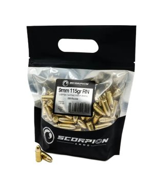 Scorpion AMO 9mm 115gr TMC RN 200-Rounds Go Bag USPSA Match Cert