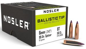 Nosler Ballistic Tip Hunting 6mm .243 95 GR Spitzer 24095 50 Per Box