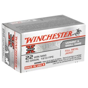 Winchester Ammo X22M Super X 22 WMR 40 gr Full Metal Jacket (FMJ) 50 Bx/40 Cs