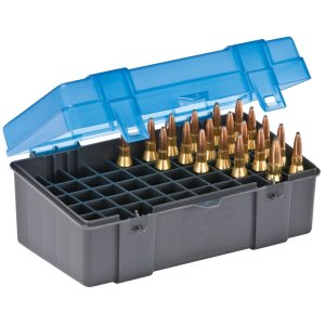 Plano Ammo Box 50 Rounds Medium Rifle Polymer Flip Top Blue