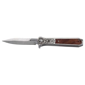 Smith & Wesson KT Unwavered Spring Assist Folding Knife 3-1/5 Dagger Blade Silver with Brown Box