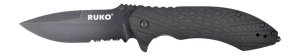 RUKO RUK0182SBBK 440C Serrated Folding Knife Black