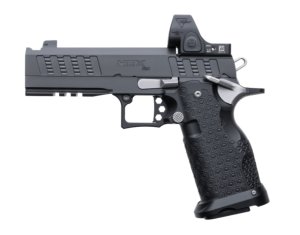 Jacob Grey HEX PRO Double Stack 2011 9mm Pistol with 4.6” Chunk Ported Barrel (PVD), Aluminum Grip (Anodized Blk), Steel Frame & Slide (DLC), Armored Billet Controls, Optic Ready, RMR Footprint Plate, Two 17rd Mags & Hard Case.