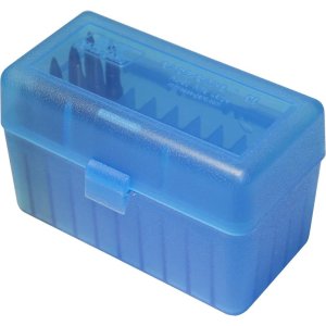 MTM Case-Gard R-50 Series Small Rifle Ammo Box - 50 Round - Clear Blue