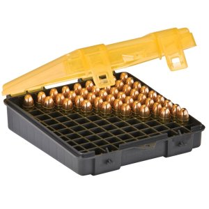 Plano 100 Count Handgun Ammo Storage Case 9mm Luger/.380 Auto Polymer Dark Gray/Transparent Amber