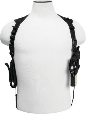 NcSTAR CV2909 Shoulder Holster, Nylon, Black, Adjustable, Dual Mag Pouch
