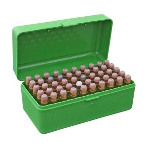 MTM Case-Gard R-50 Series 50 Rounds Large Diameter Medium Rifle Ammunition Box Polypropylene Green RMLD-50-10