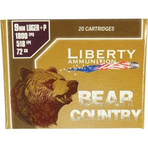 Liberty Bear Country Handgun Ammunition 9mm(+P) 72gr Solid 1850 fps 20/cts