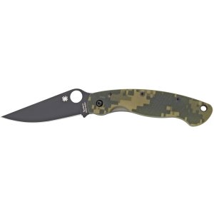 Spyderco Military Folding Knife Camo G-10 Steel Handle Black Blade FE Blade
