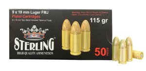 Sterling 500.9.19.L.FMJ 9mm Luger 115 Grain FMJ Brass 50 Rounds