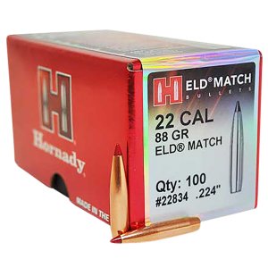 Hornady ELD Match Target 22 Caliber .224 88 gr ELD-M 22834