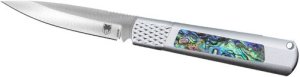 Cobratec CTGSHRABA154 Gideon Hidden Release 3" Abalone Inserts Knife