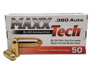 MaxxTech PTGB380B Brass Pistol 380ACP 95gr Full Metal Jacket 50 Pack