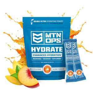 MTN OPS Hydrate Trail Pack 20ct Mango Peach, 1000mg+ Electrolytes, B-Vitamins