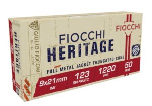 Fiocchi 9x21 IMI 123 Grain FMJTC Brass Case Ammo 50 Rounds