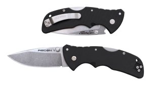Cold Steel CS-27BAS Recon 1 Mini 3" Folding Spear Point Plain Stone Washed AUS-10A SS Blade/ Black Textured GRN Handle