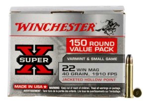Winchester X22MH150 Super X 22 WMR 40 gr Jacketed Hollow Point Ammo 150 Bx/10 Cs