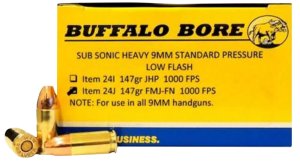 Buffalo Bore 24J20 9mm Luger 147gr FMJ Subsonic Ammo 20 Rounds