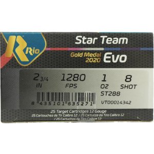Rio Star Team EVO Shotshells 12ga 2-3/4 1oz #8 1280 fps 25/ct