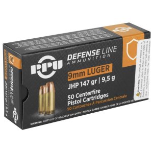 PPU 9mm Personal Defense Ammo 147 Grain Jacketed Hollow Point 50 Rounds