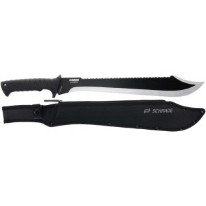 Schrade Decimate Sawback Machete, 14.5" 3CR Steel Blade, Rubberized Non-Slip Handle, Black