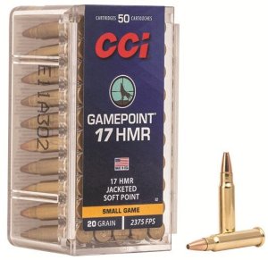 CCI 0052 GamePoint 17 HMR 20 Gr Jacketed Soft Point 50 Rounds Box