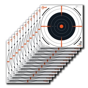 EZ-Aim Paper Bullseye Targets 12x12 12pk. High Visibility Neon Ink.