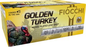 Fiocchi Golden Turkey Nickel plated Shotshells 20ga 3 1-1/4oz 1200 fps #5