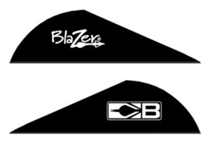 Bohning Blazer Vanes Black 100 pk. Universal vane for any broadhead, crossbows, and 3D archery. 2" length, .6" height, 6 grains. Model: 10832BK2.