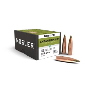Nosler E-Tip 338 Caliber .338 225 GR Spitzer 50 Box - Lead-Free, Uniform Expansion, Improved Penetration